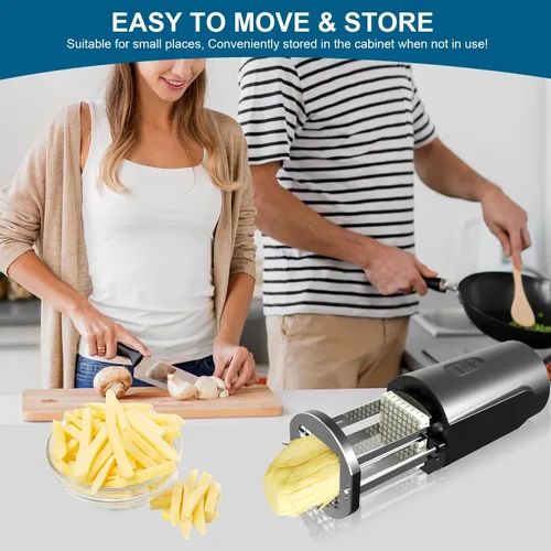 Vista 5 de Cortador eléctrico para papas fritas, cortador de patatas comerciales profesional con hoja de acero inoxidable de 1/2 y 3/8 pulgadas