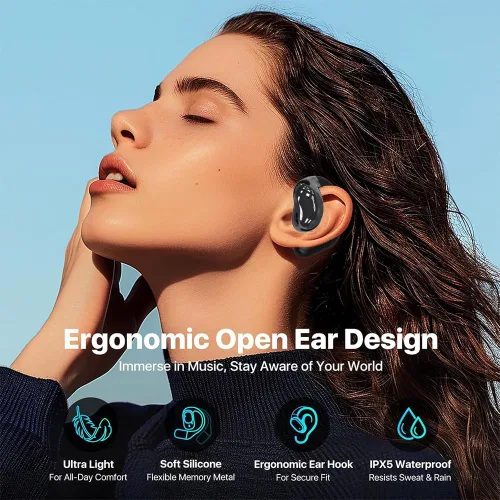 Vista 7 de Piluyaa Auriculares de oreja abierta, ultra cómodos, inalámbricos Bluetooth 5.4, auriculares sobre la oreja con pantalla táctil inteligente ganchos
