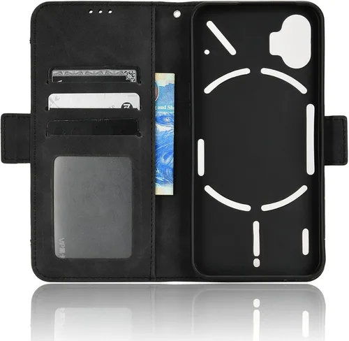 Vista 2 de Funda compatible con Nothing Phone 1, funda de cuero con tapa para tarjetero, accesorios para celulares, fundas de teléfono, color negro