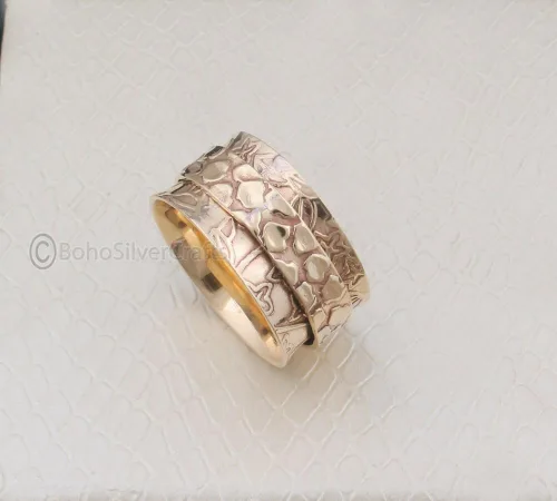 Vista 2 de Spinner Ring Women, 925 Silver Ring, Handmade Ring Silver, Unique Spinner Ring, Worry Spinner Rings, Wide Band Ring, Fidget Spinner Ring, Spinner