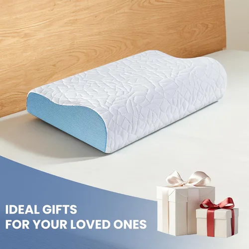 Vista 7 de A-Pce Almohada cervical para el cuello, almohada de espuma viscoelástica Azul y blanco