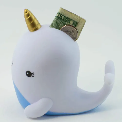 Vista 2 de Narwhal - Alcancía con forma de narval (narval de plástico para almacenar dinero, monedas, Miz) (1 narval por paquete)