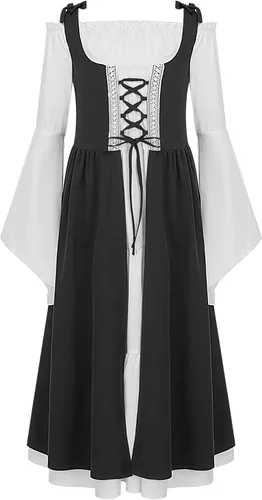 Vista 5 de TiaoBug Vestido de princesa medieval para niñas, vestido de feria renacentista, disfraz de niño, vestido victoriano vintage