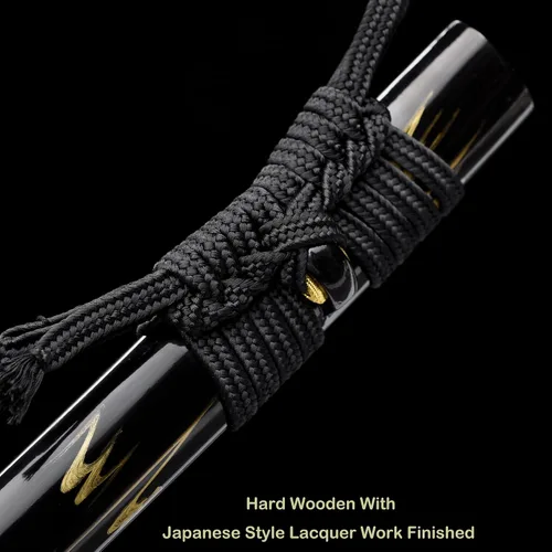Vista 7 de Espada Katana Samurai, templada en arcilla, acero T10, Hamon real, espada completa Full Tang, hecha a mano, samurái, extremadamente afilada