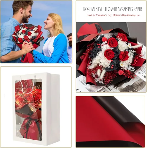 Vista 4 de Gloreyan 20 hojas de papel de regalo de flores, ramo de floristería para manualidades, ramo de flores frescas, envoltura impermeable, caja
