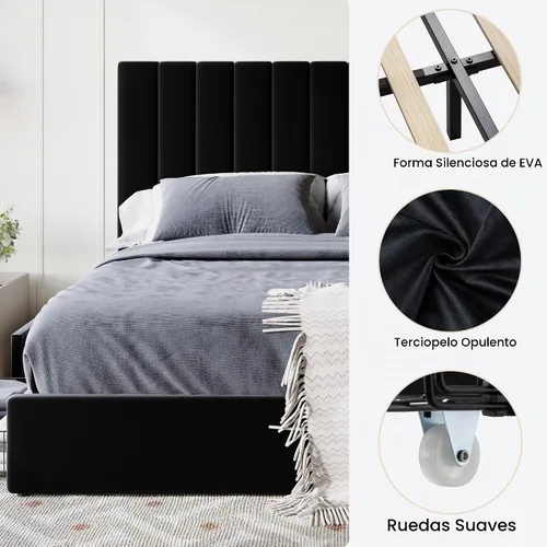 Vista 7 de SHA CERLIN Base de cama de plataforma tamaño matrimonial con 4 cajones de almacenamiento, cabecera acolchada vertical con diseño acanalado