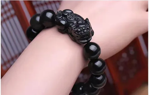 Vista 25 de Pulsera de obsidiana negra, pulsera de obsidiana negra Feng Shui para mujeres y hombres, pulsera elástica de obsidiana con piedra de ojo de tigre