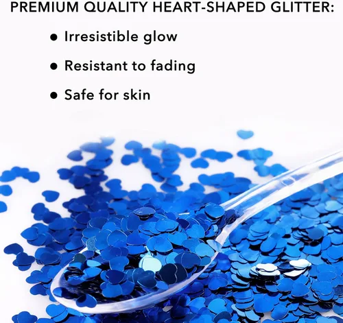 Vista 2 de Purpurina para uñas, purpurina gruesa de corazones azules en frasco, purpurina de 10 onzas para manualidades, purpurina para slime, purpurina