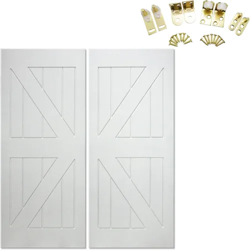 Vista 10 de Swinging Cafe Doors Puertas de salón estilo granero imprimadas Madera maciza de 3/4 pulgadas de grosor con soporte británico, herrajes de cromo