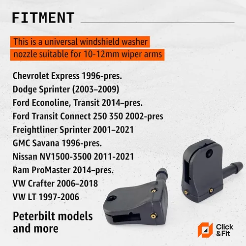 Vista 2 de Boquillas ajustables de 3 vías para reemplazo del limpiaparabrisas para Peterbilt, Dodge Sprinter, Ford Transit, Freightliner, VW Crafter