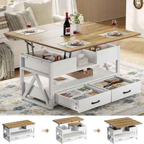 Vista 9 de Memobarco Mesa de Centro con Tapa Elevable de 40", Mesas de Centro Elevables Multifunción 4 en 1 con Cajones de Almacenamiento y Compartimento Negro