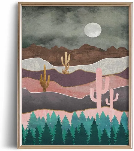 Vista 4 de Decoración de pared de cactus del suroeste, arte de pared del desierto, decoración de baño de naturaleza gris y rosa, póster de montaña texturizado
