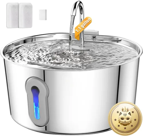 Vista 7 de Fuente de agua para gatos, fuente para gatos de 74 onzas / 2.2 L para beber, fuente de agua para mascotas, acero inoxidable para gatos