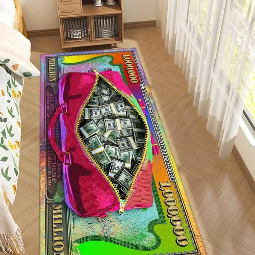 Vista 12 de GUBIYU Juego de 2 alfombras y tapetes de cocina color beige y dorado para billetes de 100 dólares, alfombra divertida y fresca para baño