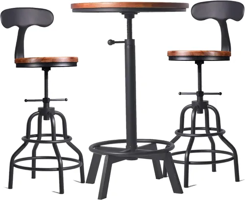 Vista 10 de LOKKHAN Mesa de bar giratoria ajustable de 30 a 35.4 pulgadas, mesa redonda de madera de 23.6 pulgadas de diámetro, cocina industrial rústica
