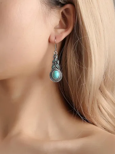 Vista 2 de Collar de turquesa bohemio para mujer, aretes de turquesa vintage, pulsera de turquesa ajustable, conjunto de joyas de turquesa occidental