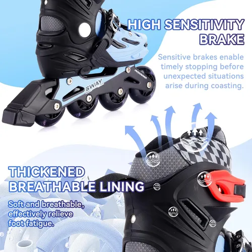 Vista 5 de SWAY Patines en línea ajustables en 4 tallas para niñas y niños, todas las ruedas se iluminan, patines en línea para exteriores para niños y jóvenes