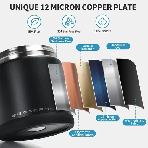 Vista 5 de Termo para comida caliente 33.8 OZ, frasco de comida aislado al vacío para adultos, termo de sopa de acero inoxidable de boca ancha a prueba