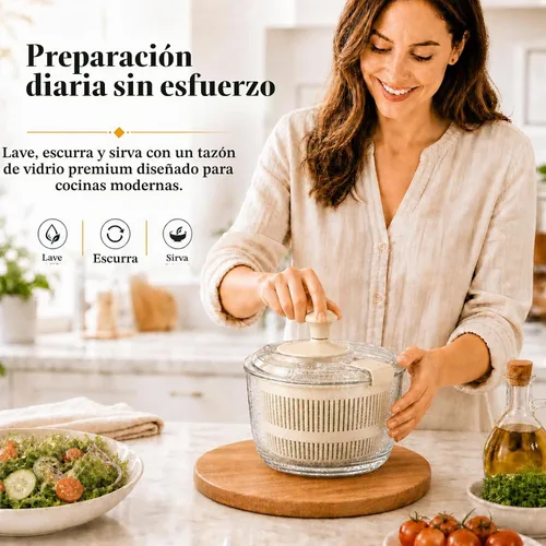 Vista 4 de Ensalada de vidrio Spinner 3.2 cuartos de galón, pequeño hilandero Blanco