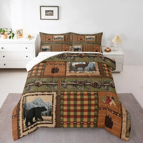 Vista 9 de Erosebridal Juego de edredón rústico de ciervos para niños, adolescentes y adultos, juego de ropa de cama tamaño individual con temática de caza