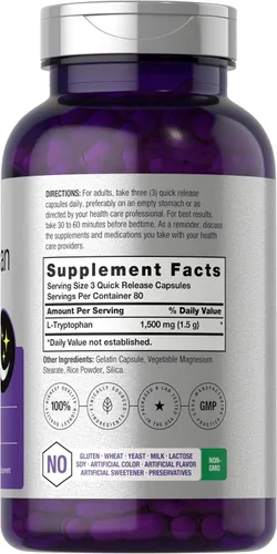 Vista 2 de Horbäach Cápsulas L de triptófano de 1500 mg 240 unidades Fórmula nocturna Suplemento sin OMG, sin gluten