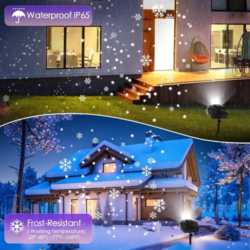 Vista 4 de Proyector de luces de copo de nieve para exteriores con control remoto, luces de proyector de copo de nieve de Navidad, IP65 impermeable, luz