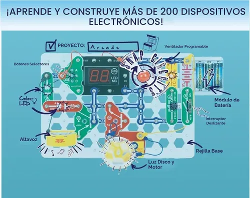 Vista 4 de Snap Circuits “Arcade”, Kit de exploración electrónica, actividades STEM para mayores de 8 años, manual de proyecto a todo color (SCA-200)