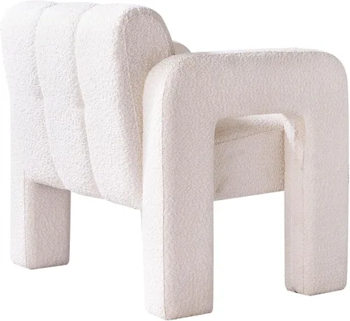 Vista 6 de Silla decorativa para sala de estar, moderna y cómoda silla de lectura para dormitorio, silla lateral tapizada de tela de boucle para sala de estar