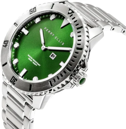 Vista 2 de Perry Ellis - Reloj de pulsera impermeable para hombre con correa de acero inoxidable con fecha