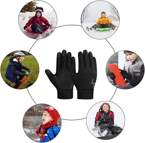 Vista 6 de Guantes de invierno para niños, repelentes al agua, pantalla táctil, forro polar cálido, antideslizantes, para niños, niñas y adolescentes de 3 a 15