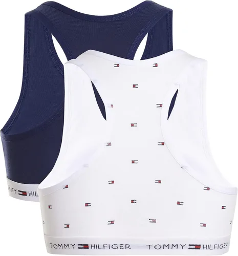 Vista 2 de Tommy Hilfiger Brasier deportivo corto para niña paquete de 2 correas de espalda cruzada y cintura elástica suave algodón y elastano