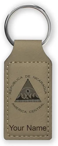 Vista 34 de LaserGram Llavero rectangular, bandera de Nicaragua, grabado personalizado incluido, Bambú