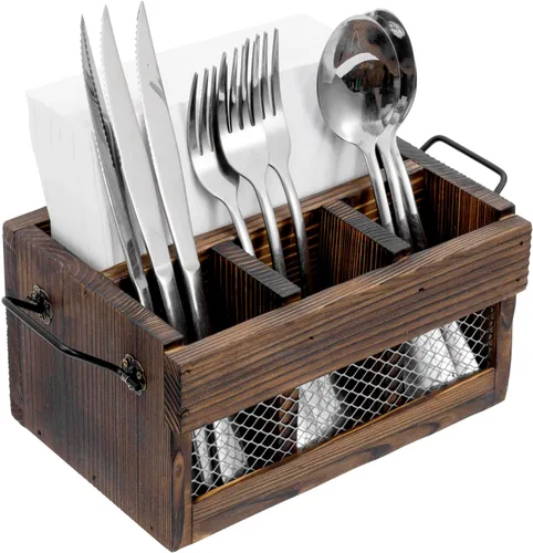 Vista 8 de MyGift Soporte rústico para utensilios de madera maciza montado en la pared con barra de toalla – Estante organizador de cocina estilo tabla