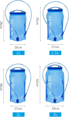Vista 3 de AONIJIE Bolsa de agua plegable de hidratación a prueba de fugas, depósito de agua para senderismo, mochilero, correr, ciclismo (1.5L-PEVA)
