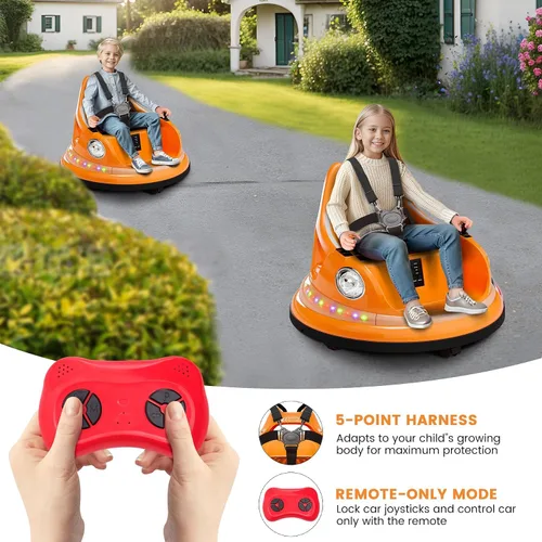 Vista 4 de 12V niños parachoques coche paseo en juguete con control remoto 360 Spin Naranja