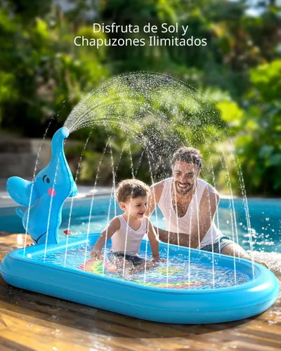 Vista 2 de QPAU Almohadillas de salpicaduras para niños pequeños de 1 a 3 años, tapete de juguete de elefante azul para niños, tapete de juego al aire libre