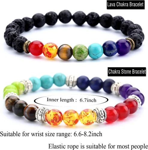 Vista 14 de Men Women 8mm Lava Rock 7 Chakra Beads Chakra Bracelet Braided Rope Natural Stone Yoga Bracelet Bangle