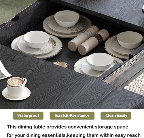 Vista 7 de Mesa de comedor extensible para 4-6, mesa de comedor ovalada de 43.3 a 59 pulgadas con estante de almacenamiento de 2 niveles, mesa de cocina
