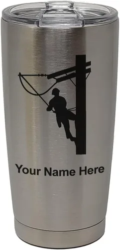 Vista 33 de LaserGram Taza aislada al vacío de 20 onzas, Lineman, grabado personalizado incluido (negro)