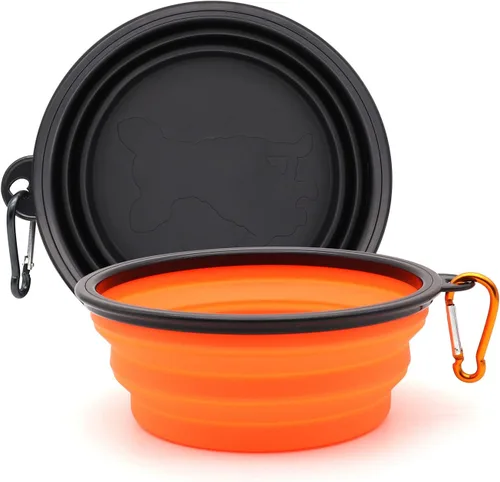 Vista 7 de Paquete de 2 cuencos de viaje para perros pequeños, cuencos plegables para agua para gatos, plato portátil para alimentación de mascotas