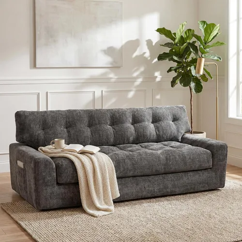 Vista 9 de MONVANE Sofá convertible de 3 plazas de felpilla 3 en 1 de 75.6 pulgadas Beige