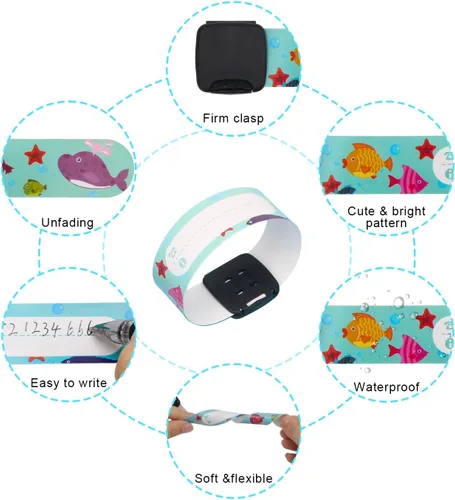 Vista 5 de 16 pulseras de identificación de seguridad para niños, ajustables e impermeables, pulseras de identificación reutilizables para niños y niñas