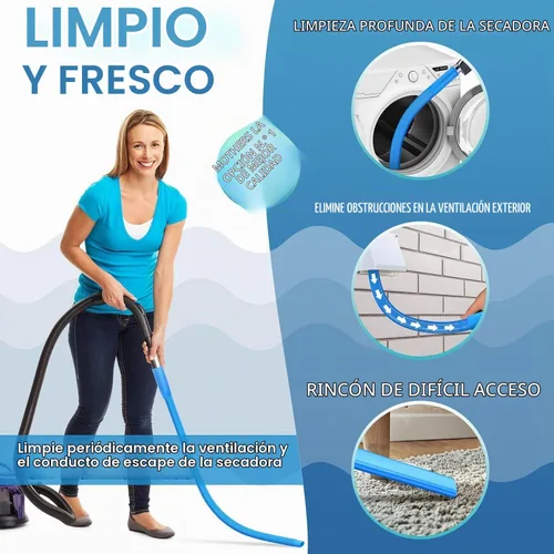 Vista 6 de Kit de Limpiador de Ventilación para Secadora PetOde, Accessorio Flexible para Aspiración de Pelusa Compatible con la Mayoría de Aspiradoras, Azul