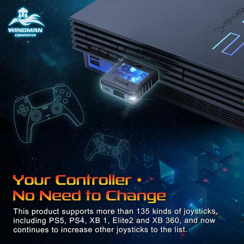 Vista 6 de Brook Wingman - Adaptador inalámbrico convertidor PS2 para PS4PS3 a PS2PS1PS Classic, compatible con controladores de Xbox y Switch, adaptador retro