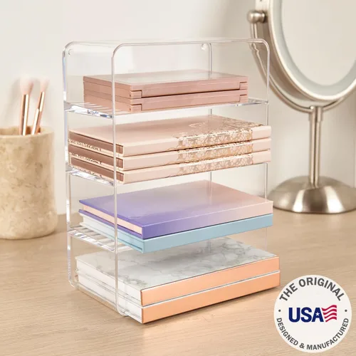 Vista 2 de STORi Organizador de plástico transparente de 4 compartimentos, contenedor de almacenamiento rectangular dividido para maquillaje y tocador, uso