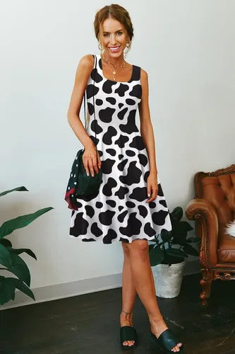 Vista 4 de uideazone - Vestido de mujer sin mangas cuello redondo de verano, para playa, casual, Midi línea A.