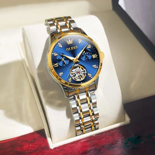 Vista 2 de OLEVS Tourbillon - Relojes automáticos de lujo con diamantes de cuerda automática, reloj de pulsera de acero inoxidable, impermeable, luminoso