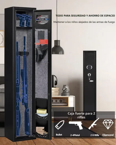 Vista 5 de KAER Caja fuerte para armas de 2 a 3, caja fuerte para rifles y pistolas, caja fuerte para rifles y pistolas, gabinete para armas con bloqueo