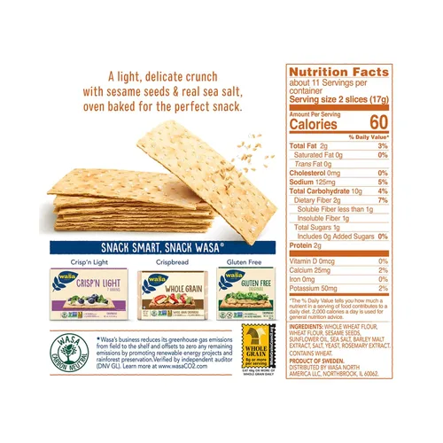 Vista 4 de Wasa Flatbread Thins Crackers, sésamo y sal marina, 6.7 onzas (paquete de 1)