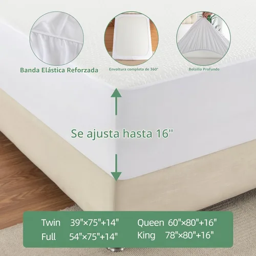 Vista 5 de Protector de colchón impermeable tamaño King, protector de colchón de aire 3D transpirable y refrescante tamaño King, sábana ajustada con bolsillo